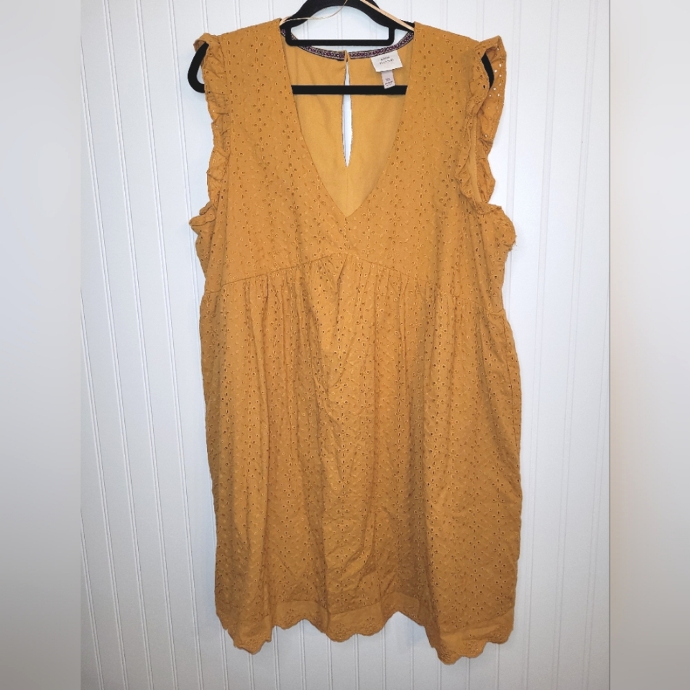 Final Price! Knox Rose Golden Yellow Sleeveless Breezy Cotton Eyelet Dress Sz XL - Picture 2 of 6